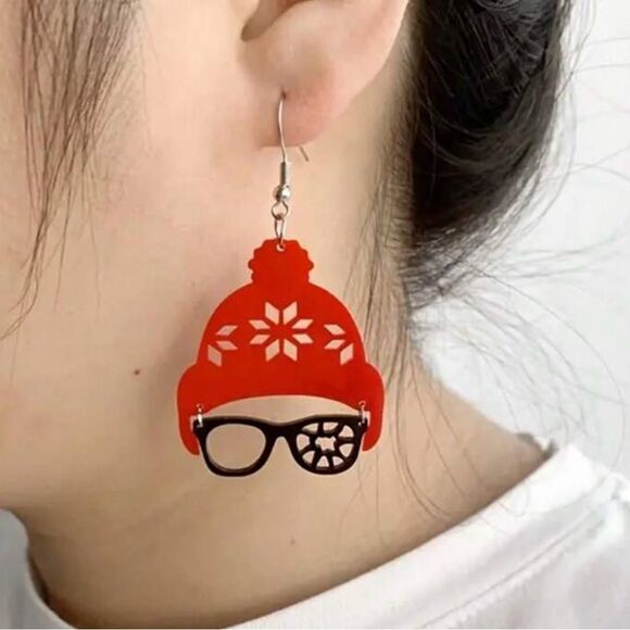 Christmas Retro Inspired Earrings, The Christmas Story, Red and White, C… - Picture 2 of 3